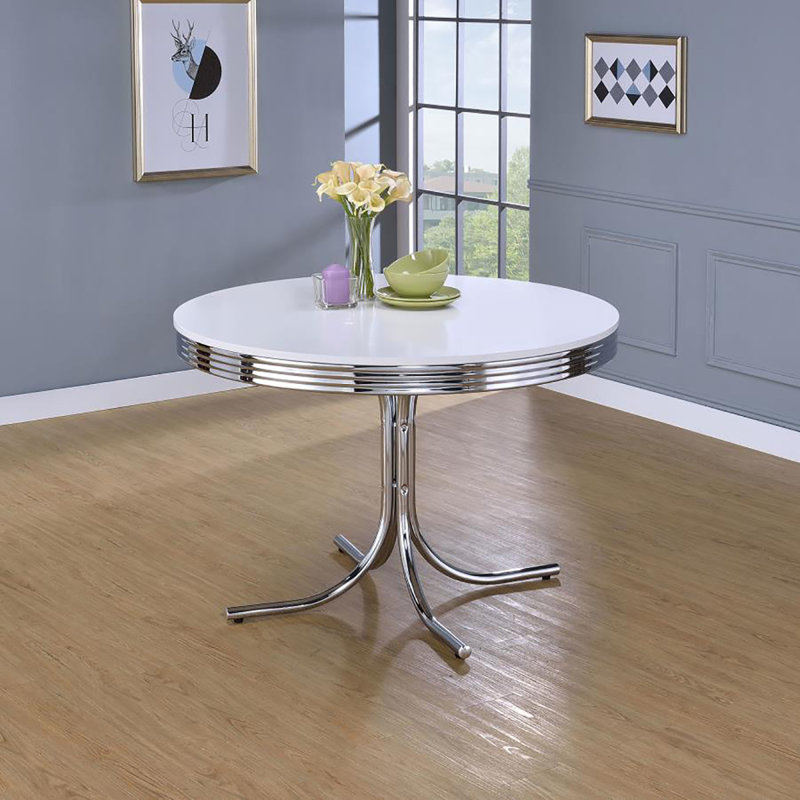 White And Chrome Round Dining Table