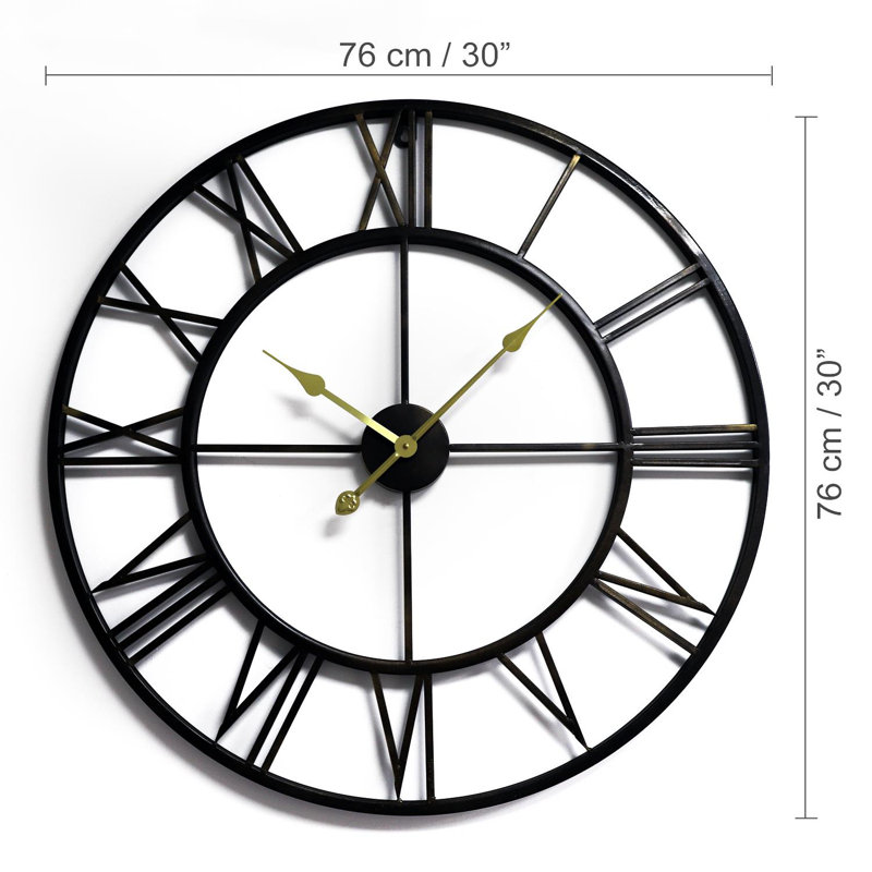 Greig Wall Clock, 76cm H x 76cm W x 3.5cm D, Black/Gold