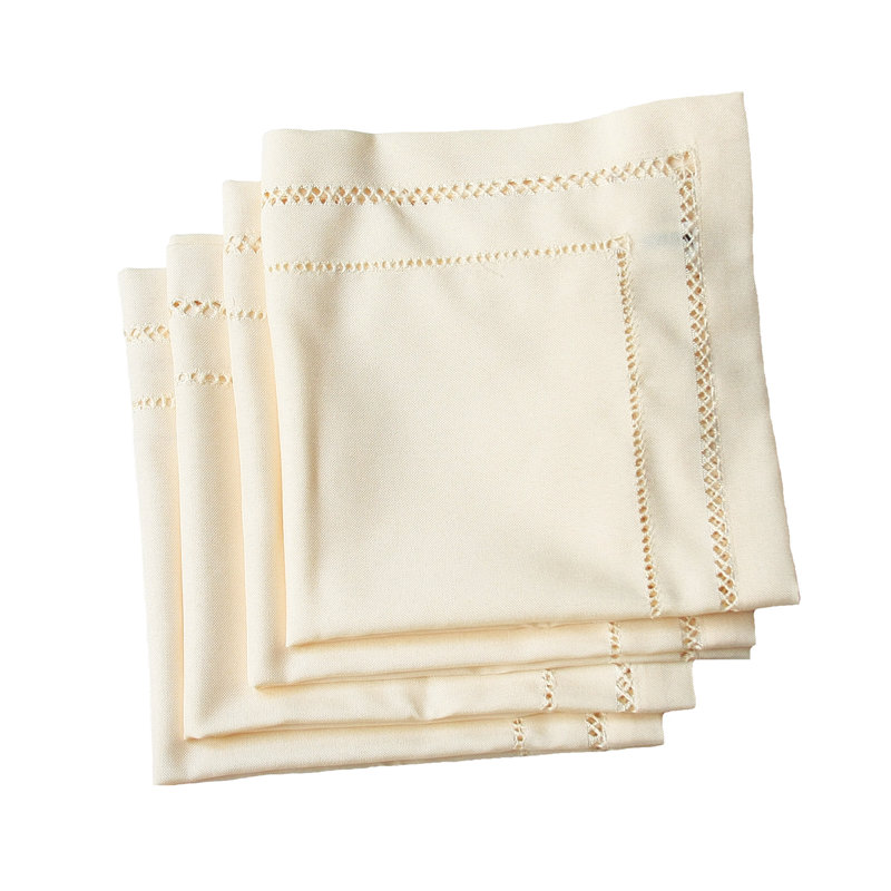 Serviette 20 "faite à la main à ourlet double, Ivoire