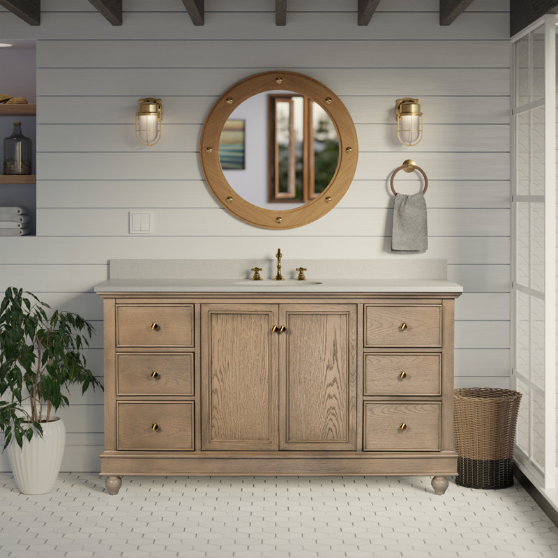 Dorismar 60" Single Bathroom Vanity Set, Greige Oak, Engineered White
