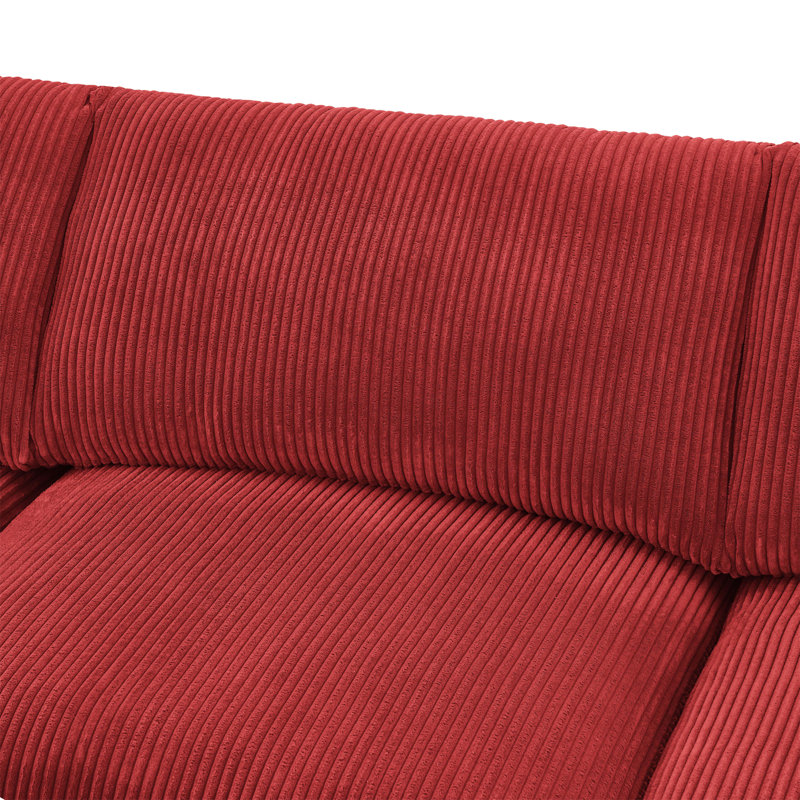 Canapé modulaire réversible en velours côtelé, Velours côtelé rouge, H 33 po x l 132 po x P 94 po
