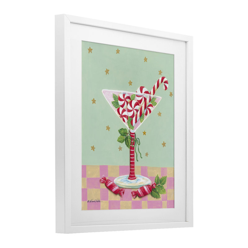 «Festive Peppermint Martini», reproduction d'art sous verre encadrée par Diane Kater, H 21 po x l 17 po, Cadre blanc côtier