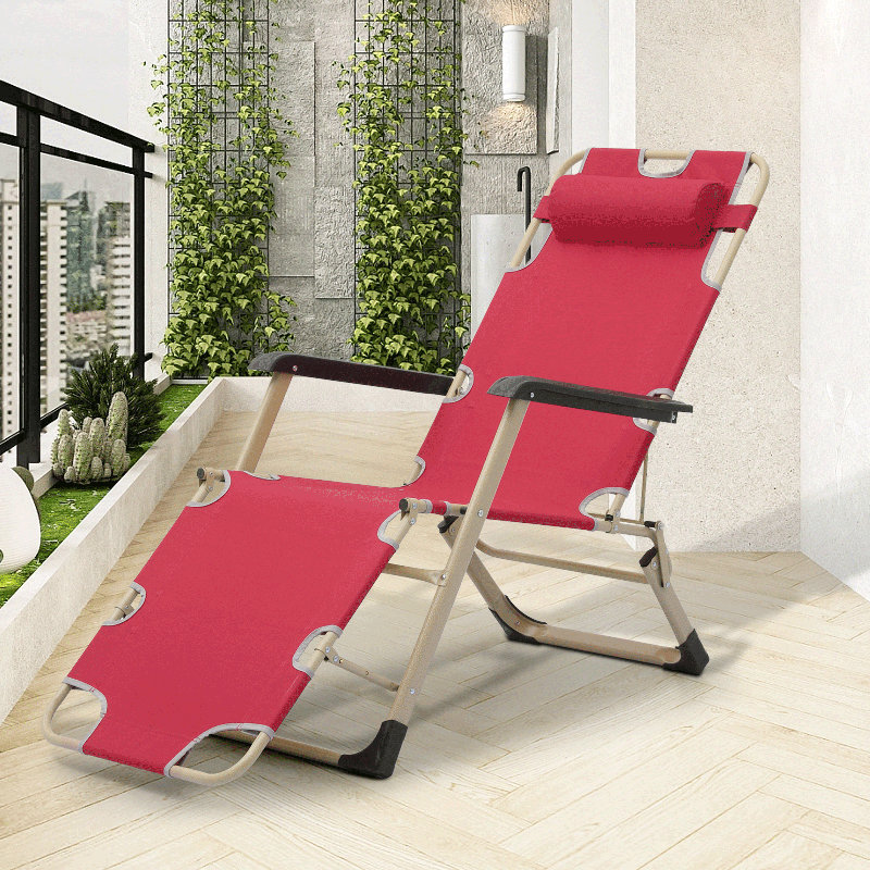 Folding Lounge Chair Recliner, Outdoor Foldable Reclining Chair with Adjustable Backrest & Footrest, Maroon