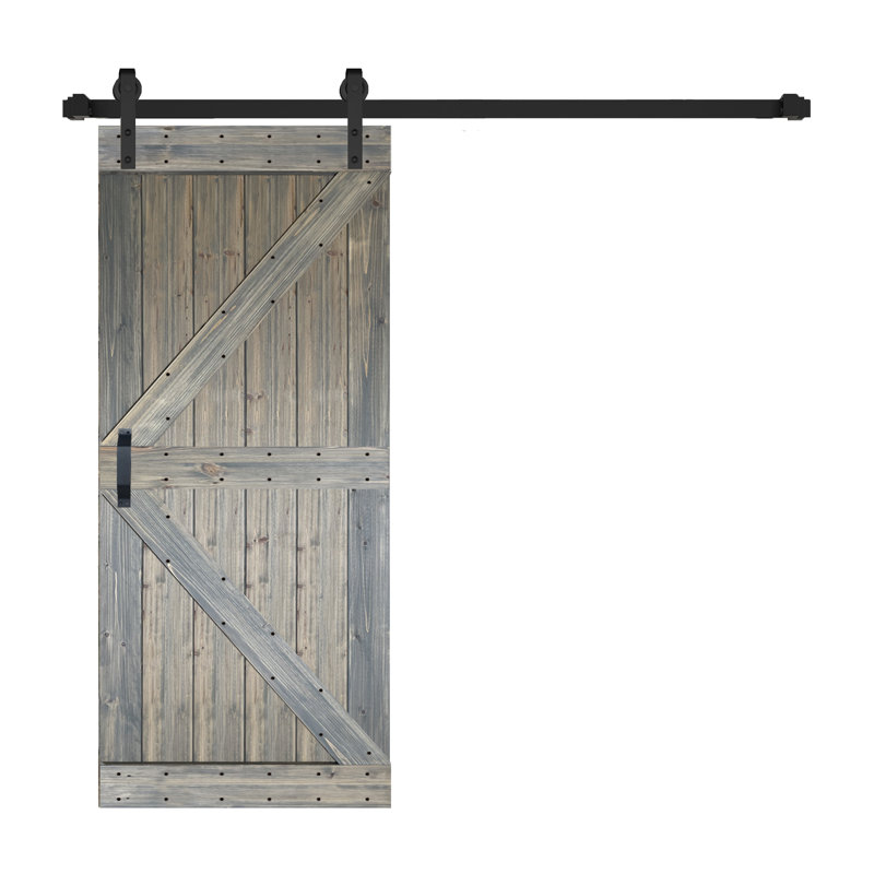 Panneau de bois massif peint avec trousse de quincaillerie d'installation, 42 po x 84 po x 1,5 po, Fumée de fusil