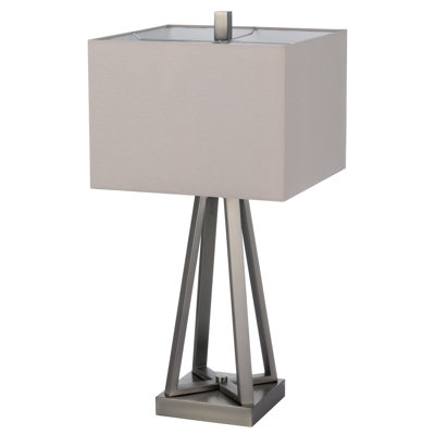28.25" Height Metal Table Lamp with Brushed Steel Finish And Square Fabric Shade
