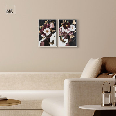 Her Collection Canvas Print Floral Wall Art Set by Art Remedy, Silver Frame, 10 x 15