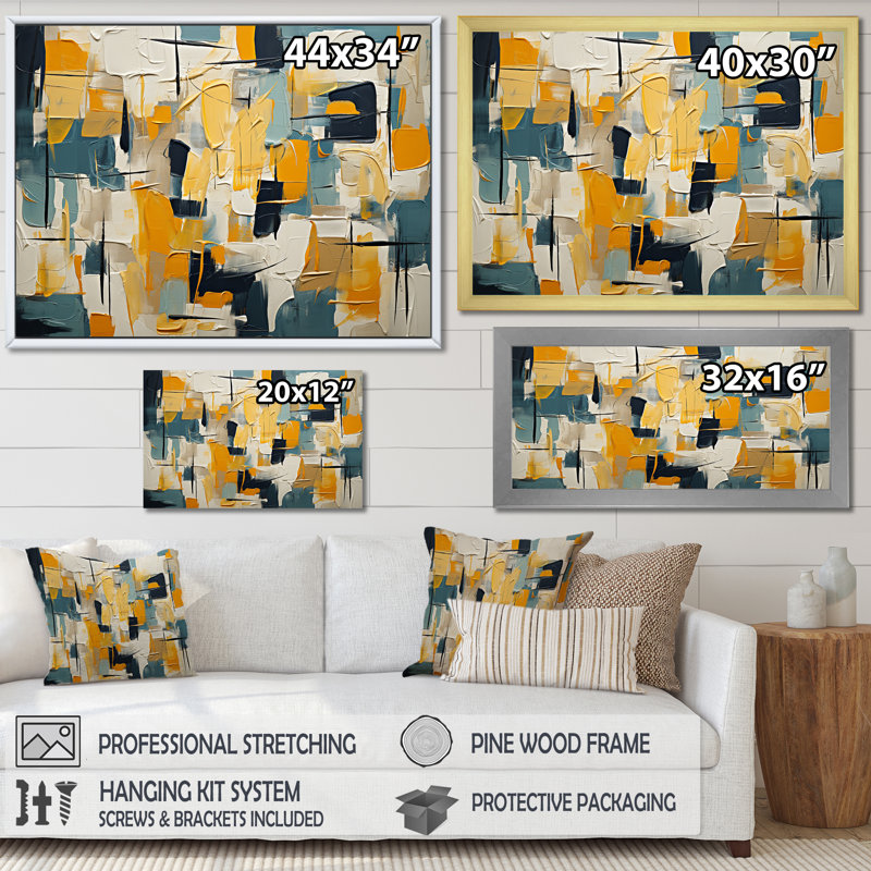 «Squared Ceremonian Abstract Expressionism I», reproduction d'art sur toile, H 12 po x l 20 po x P 1 po, Cadre simple argenté