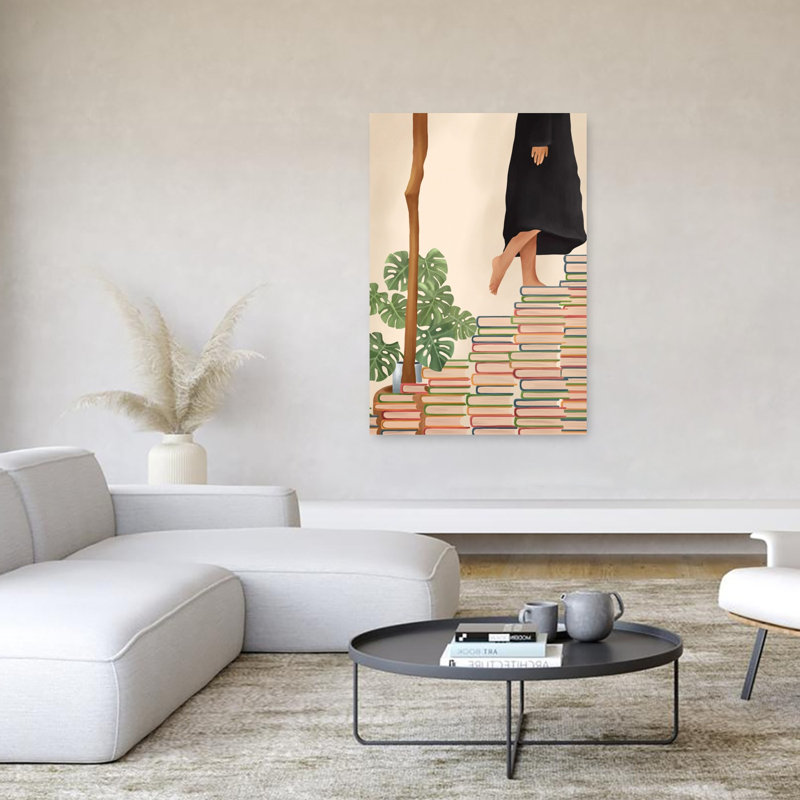 Affiche murale minimaliste et moderne représentant une plante paisible grimpant pieds nus, escalade de livre., 60" H x 40" W