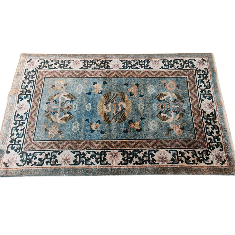 Hand Knotted Silk Floral Area Rug in Blue