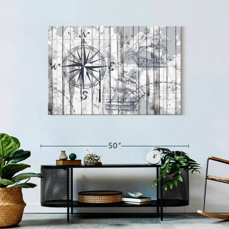Boussole, reproduction sur toile, H 30 po x l 45 po x P 1,25 po