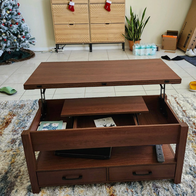 Lift Top Coffee Table, Modern Extendable Wooden Desk with Hidden Storage - Espresso, 18.6'' H x 39.4'' L x 39.4'' W