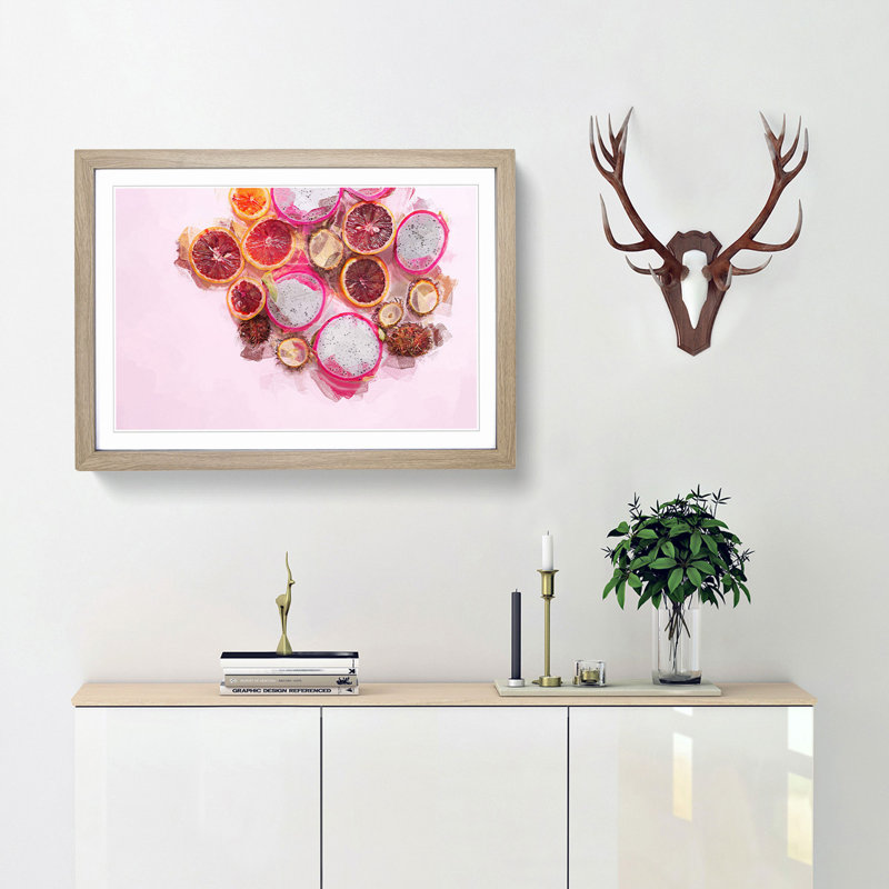 Tropical Fruits in Abstract - Picture Frame Graphic Art Print, 35cm H x 50cm W x 2cm D, Oak