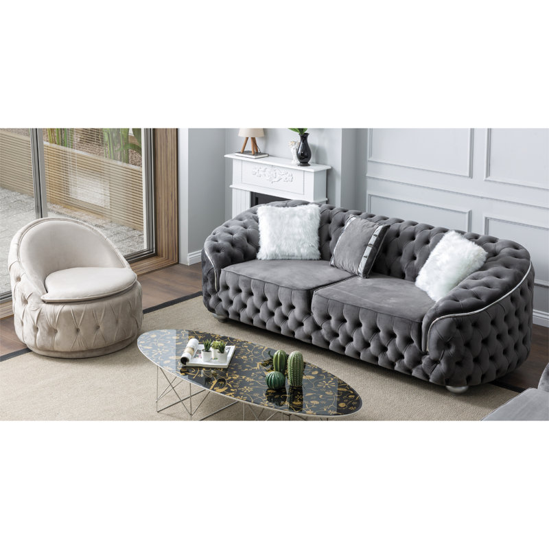 Gonda Velvet Rolled Arm Sofa, 31" H x 84" W x 36" D , Gray 