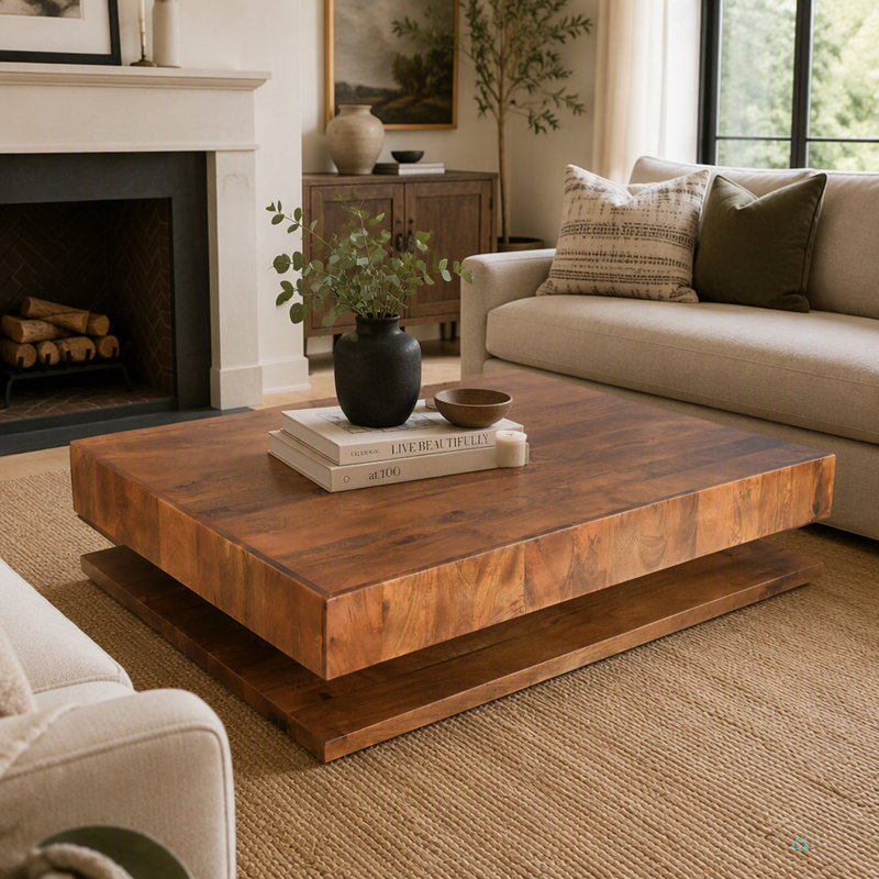 Modern Low Profile Solid Wood Coffee Table