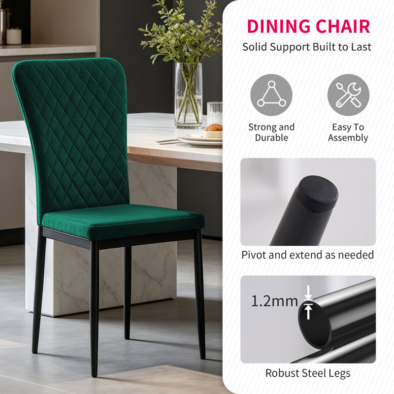 Modern High Back Velvet/Suede Armless Dining Chair with Diamond Tufting , Velvet Green