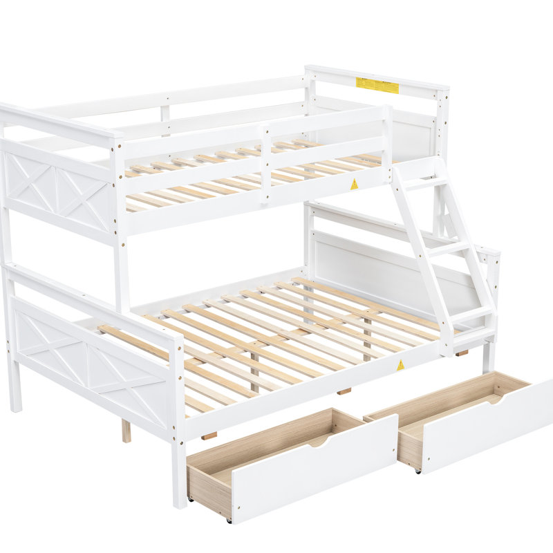 Lit superposé simple au-dessus d'un lit double avec 2 rangements et très grande sécurité, sommeil protégé, Lit simple, Blanc
