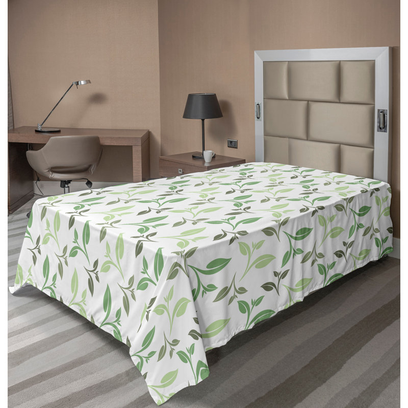 Ambesonne Nature Top Flat Sheet Glisten Fish Sunlight, Twin XL Flat Sheet, Green Army Green Floral