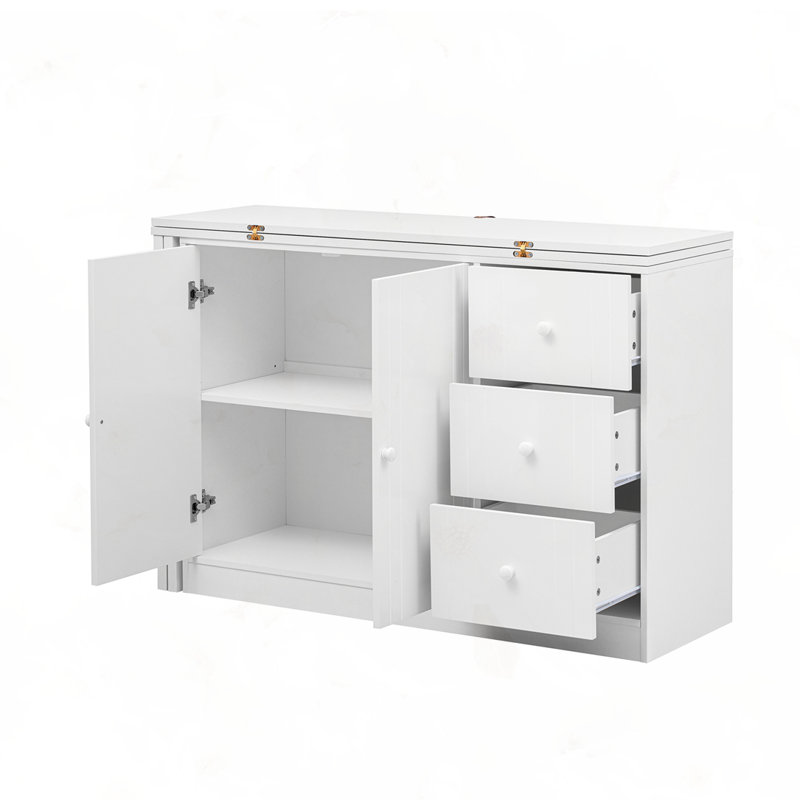 Innovative Space-Saving Sideboard Convertible to Dining Table, White