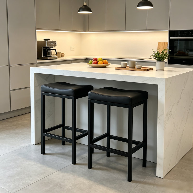 25.5-inch Bar Stool 2-Pack, Backless Bar Stools with Soft Faux Leather Cushions, Suitable for Bars, Cafés, and Kitchen Islands
