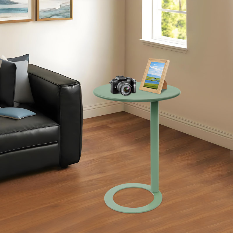 Modern C-Shaped End Table With Round Base Freestanding Side Table Space-Saving Coffee Table For Living Room, Bedroom, Green