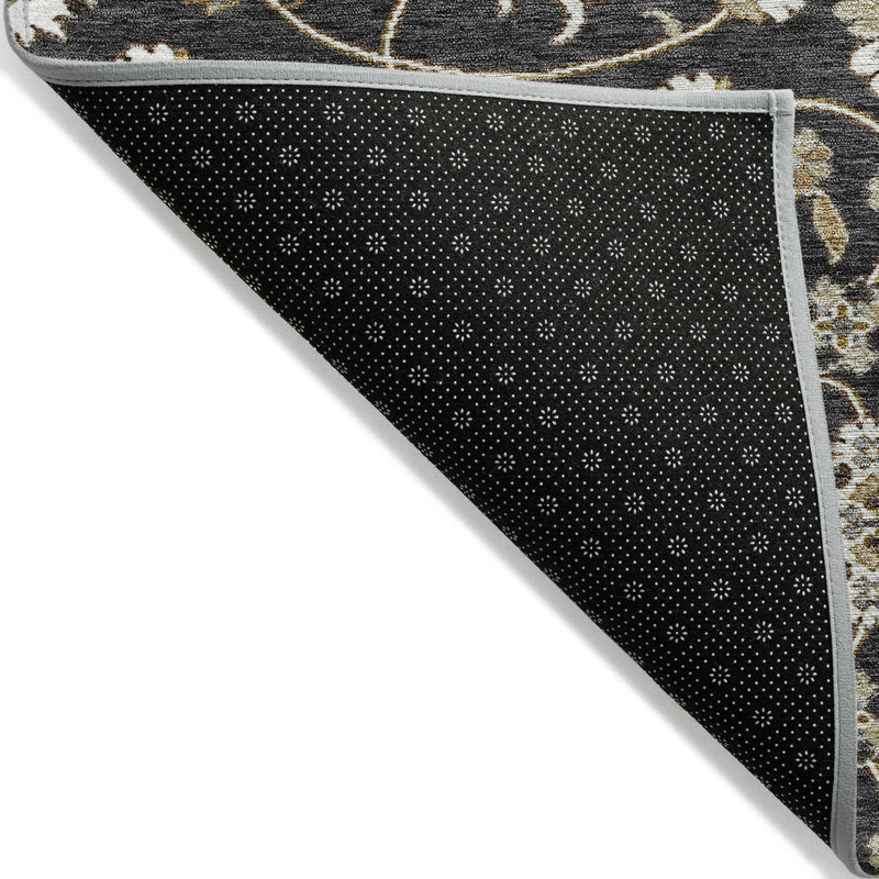 Black and Beige Rectangular Washable Synthetic Rug