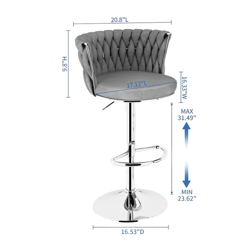 Velvet Bar Stools Set Of 2, Swivel Barstool Upholstered Counter Bar Chairs, Counter Height Barstools Adjustable Kitchen Island Chairs