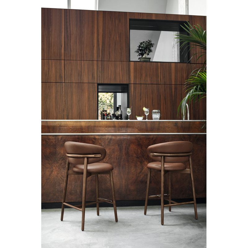 Oleandro Upholstered Bar Stool, Tobacco, Carnaletto Walnut