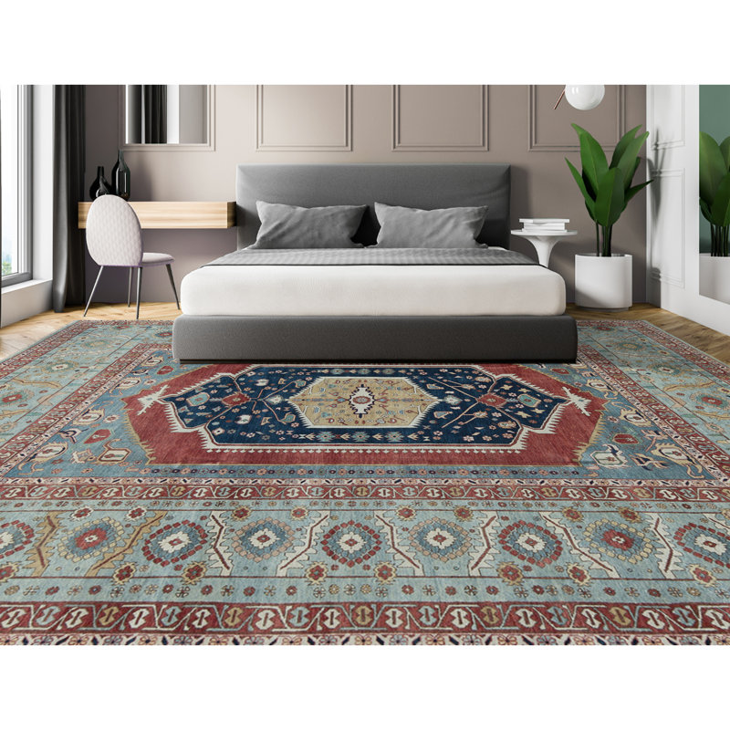 Bakshahesh Wool Oriental Area Rug in Red/Navy Blue/Green, Rectangle 9'2" x 12'