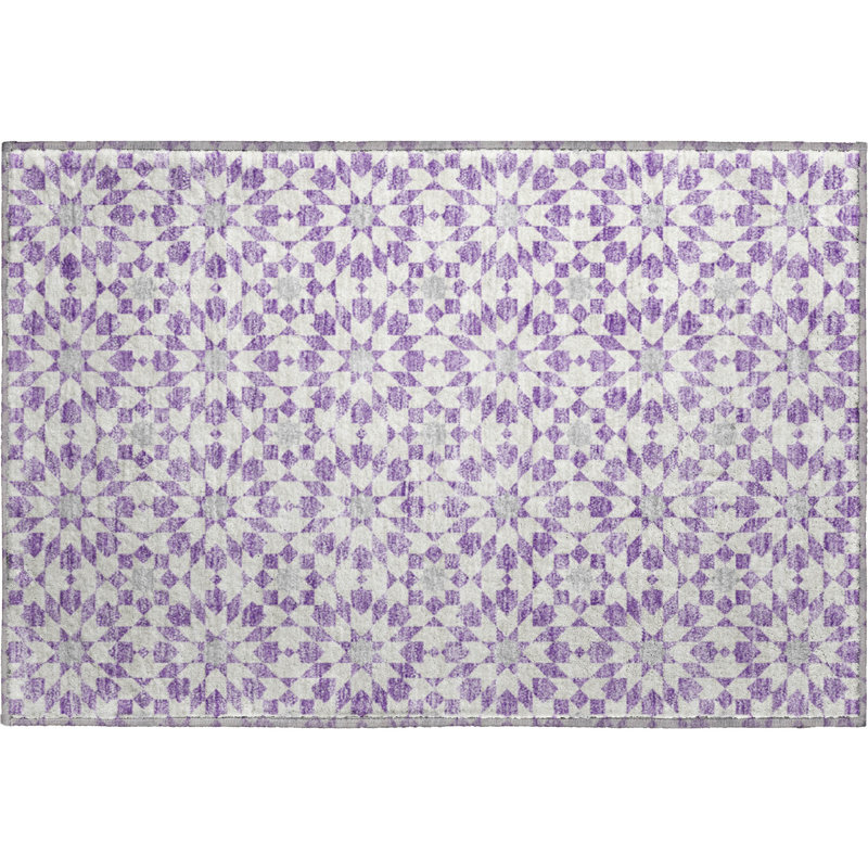 Premium Machine Washable Tweedy Lavender Rug, Rectangle 1'8" x 2'6"
