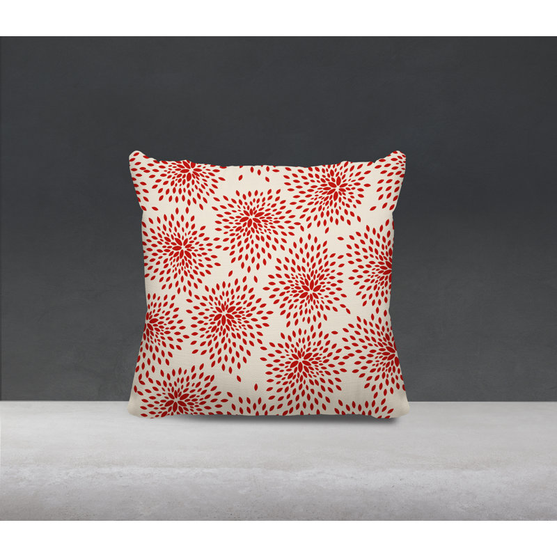 Coussin décoratif intérieur / extérieur en polyester filé à la main Bavière, H 15 po x l 15 po, Rouge / Crème