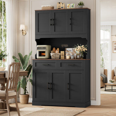 74" H Tall Wood Kitchen Pantry With Microwave Shelf And Drawers by Lark Manor