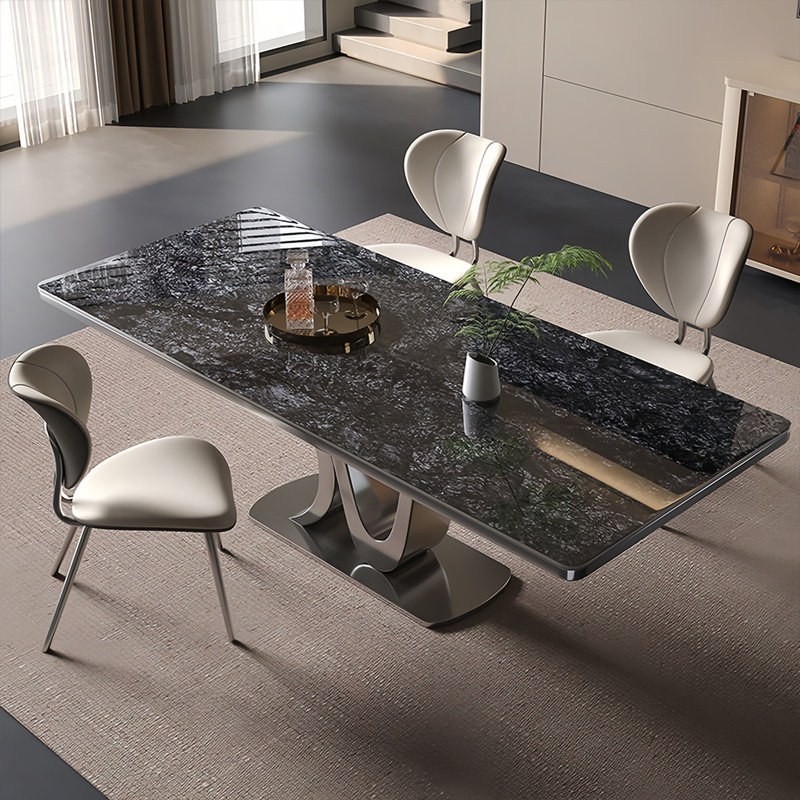 Luxury Rectangular Rock Slab Dining Table Sets, 29.5"H x 70.8"L x 35.4" W