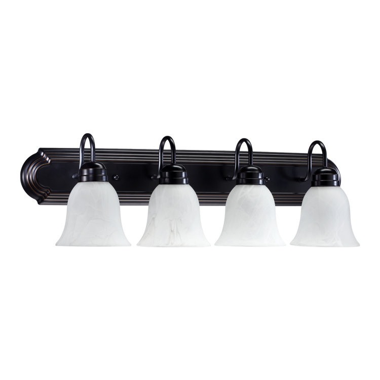 Woodberry 4 - Light Vanity Light, 100 Watt, Old World, White Faux Alabaster Glass