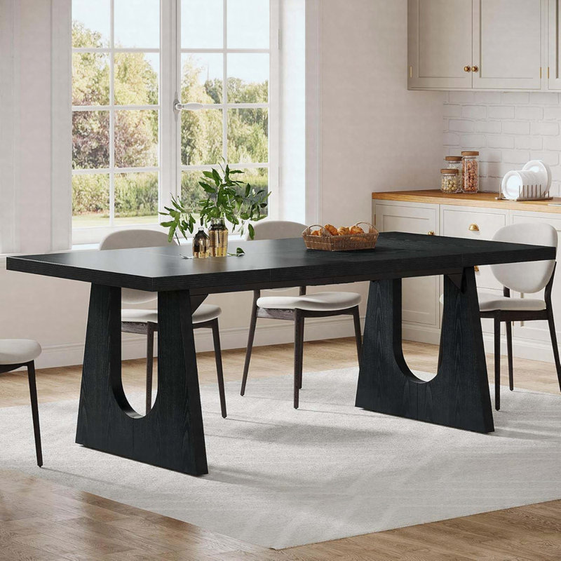 Table rectangulaire 71 "pour 6 à 8 personnes, table rectangulaire rustique avec pieds en bois massif, Noir