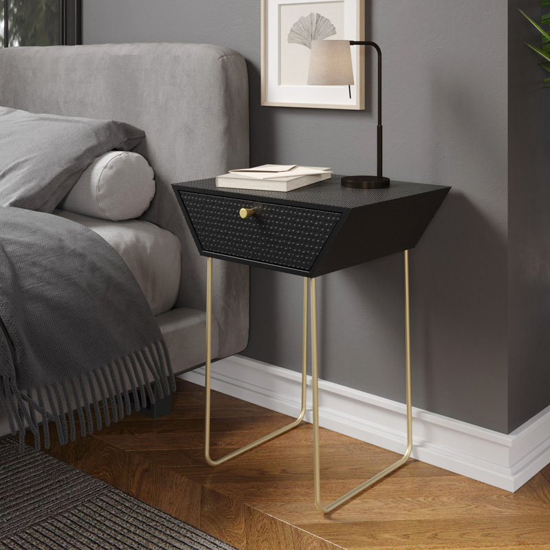 Anniyah 45cm W Metal Bedside Table, Black/Gold