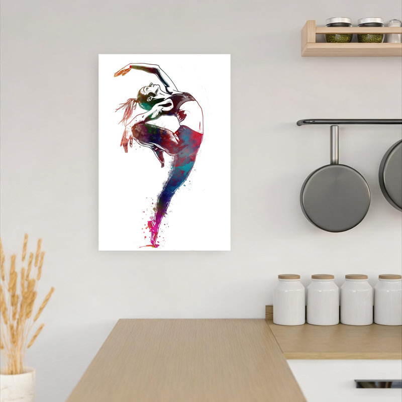 «Dynamic Watercolor Dancer», art mural contemporain coloré abstrait, H 18 po x l 12 po