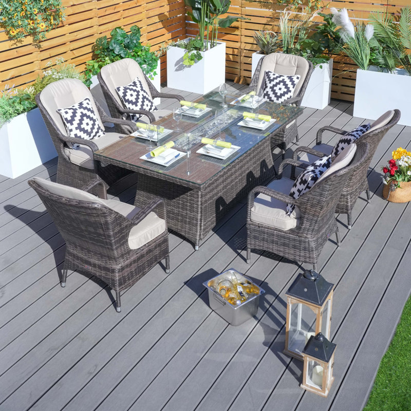 6 - Person Wicker Patio Dining Set with Rectangular Table , Cushions Included