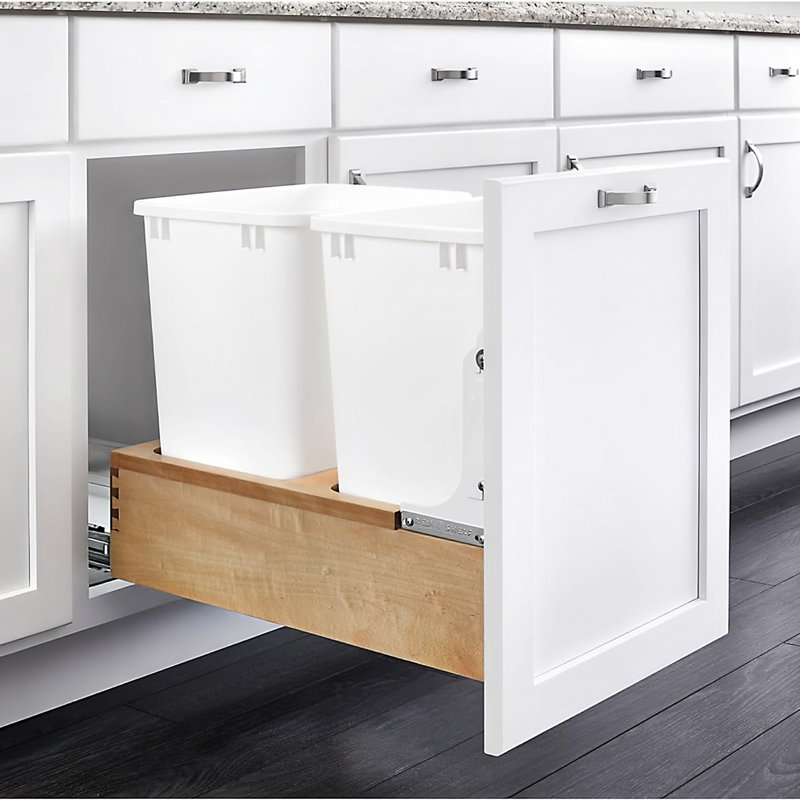 Double 35 Qt White Maple Pull-Out Kitchen Trash Container