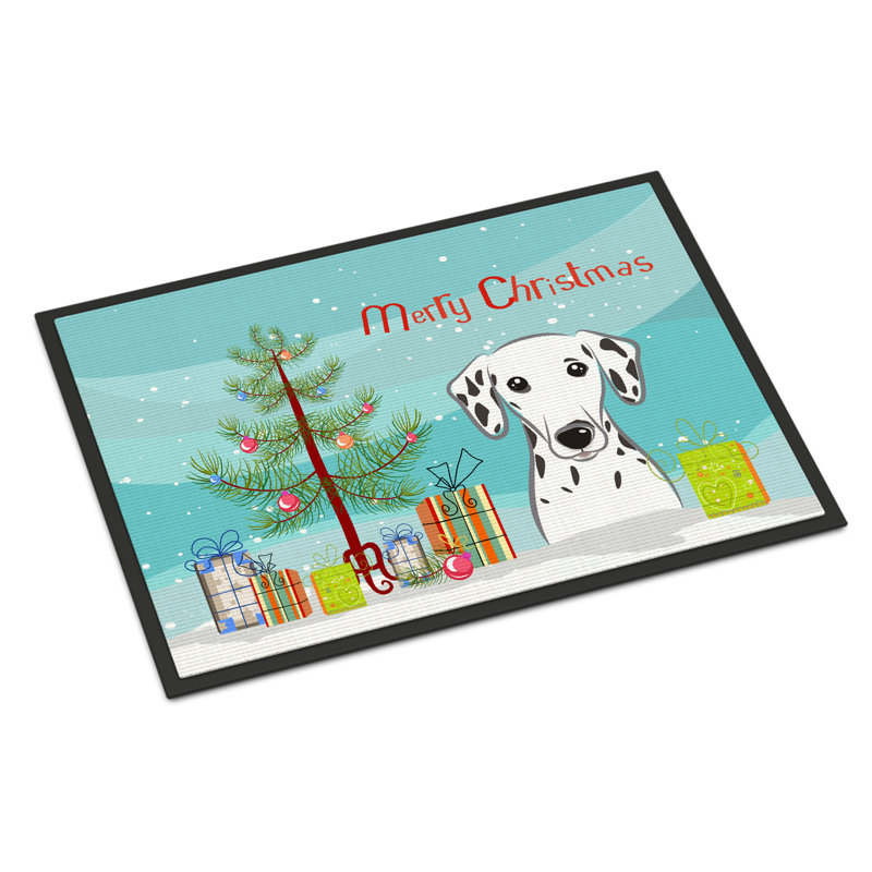 Tapis de porte d’extérieur anti-dérapant pour arbre de noël et dalmatien, Rectangle 2 pi x 3 pi