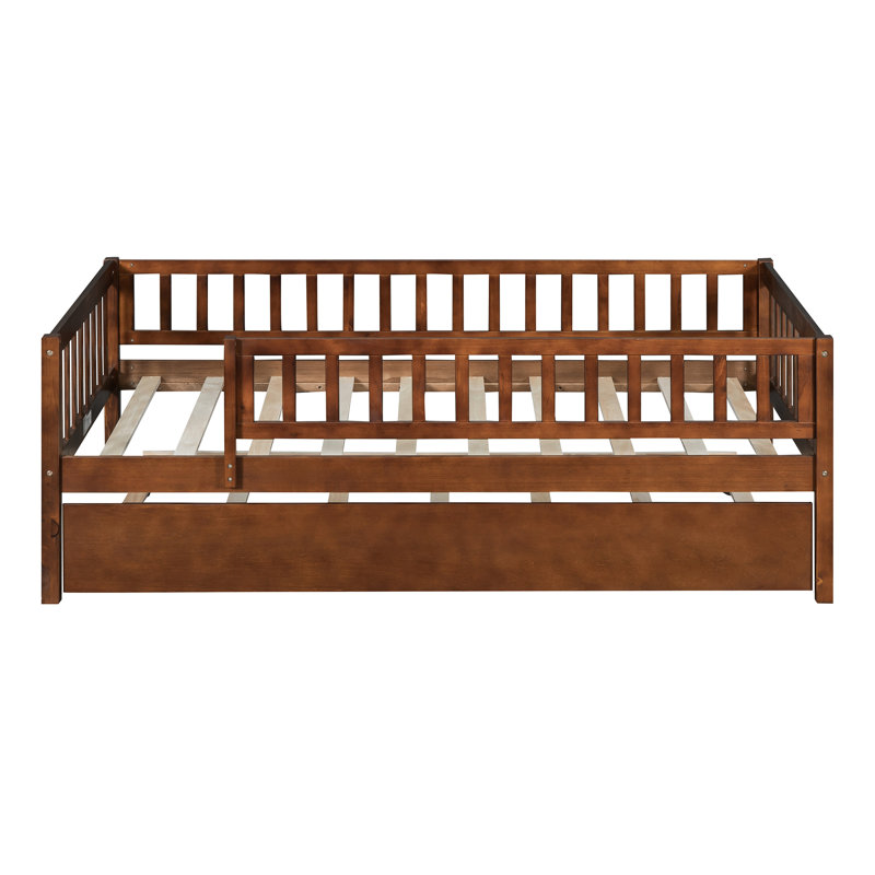 Lit de jour simple en bois avec couchette et garde-corps, style noyer alléchant, Twin, Walnut