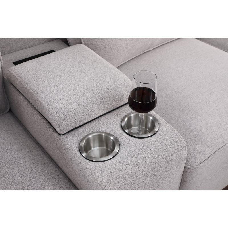Kittleson Upholstered L-Shaped Sectional Reversible, Light Gray Polyester Blend