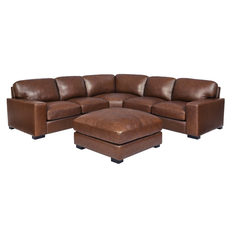 Kimesville Upholstered L-Shaped Sectional Reversible, Dark Brown Genuine Leather