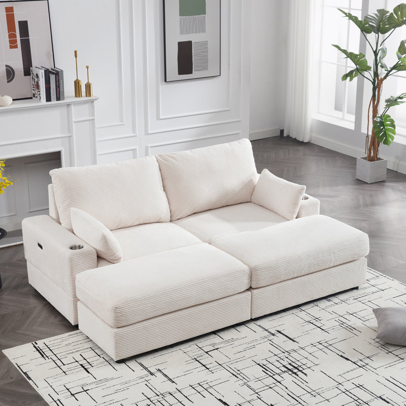 Latitude Run® Corduroy Modular Sectional 2 Seater Sofa with Ottomans ...