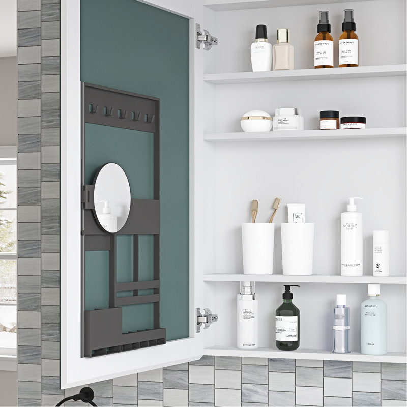 Armoire de rangement pour miroir de salle de bain 24 po x 36 po - Miroir biseauté, porte ouverte à gauche, intérieur spacieux, charnières lisses transparentes, bois d'ingénierie blanc l 24 po x H 36 po avec surface, ouverture, construction