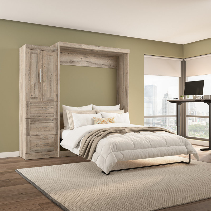 Arlex Bed with Storage Unit with Drawers and Doors, Rustic Brown, Full