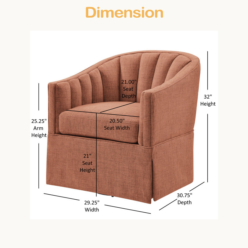 Solitude Skirted Swivel Accent Chair, Coral