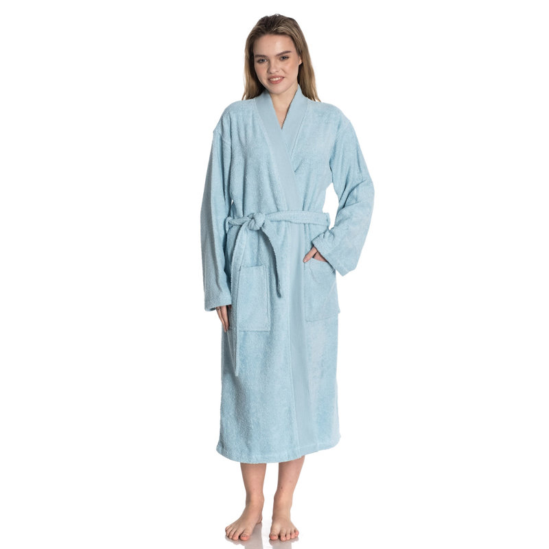 Kimono Turkish Cotton Unisex Bathrobe, Baby Blue, M