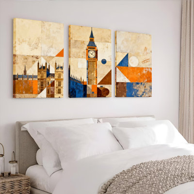 Tableau abstrait représentant un monument de Londres sur toile tendue (lot de 3)
