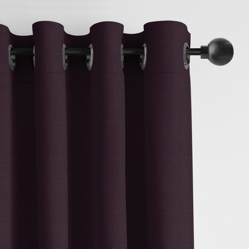Elsie Linen Look Grommet Drapery Panels Pair, Eggplant, 50"W x 96"L