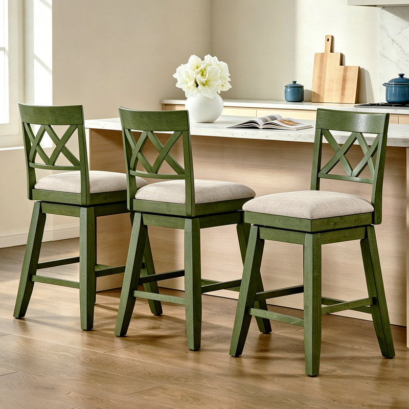Tabouret de bar en bois massif Modern Farmhouse, Green, 3
